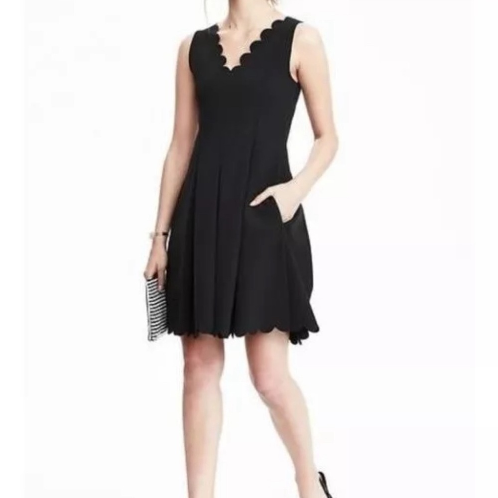 Banana Republic Black Scalloped Dress (With Pockets)